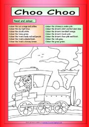 English Worksheet: Read and Colour - Choo Choo