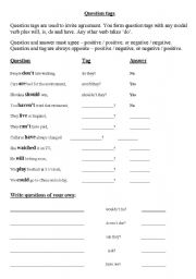 English Worksheet: Question tags - harder