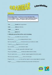 English worksheet: like/dislike