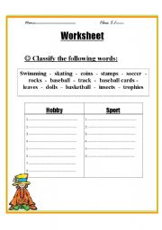 English worksheet: hobbies and sports