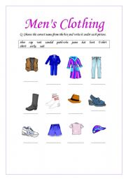 English worksheet: Mens Clothing