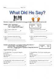 English worksheet: What Did He Say?