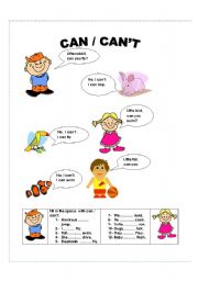 English Worksheet: can / cant