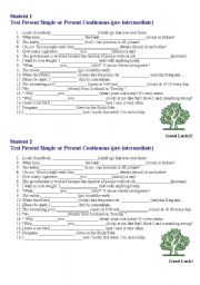 English Worksheet: Present Simple vs Present Continuous Test