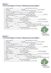 English Worksheet: Present Simple vs Present Continuous Test