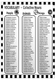 English Worksheet: Vocabulary - Collective Nouns - People - Animals - Things