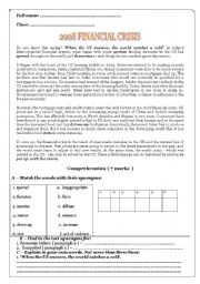 English Worksheet: test on the economic crisis