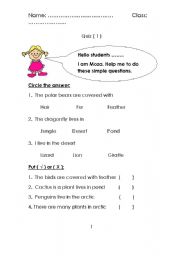 English worksheet: Science quiz 1