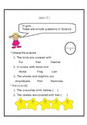 English worksheet: Science quiz 2