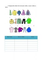 English Worksheet: Categorizing the Clothes