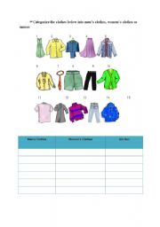 English worksheet: Categorizing the Clothes