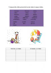 English worksheet: Summer & Winter Clothes