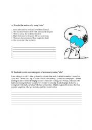 English Worksheet: relative pronoun who