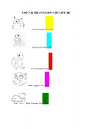 English Worksheet: colours of pokemon