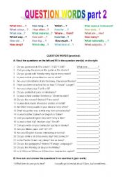English Worksheet: Question words part 2