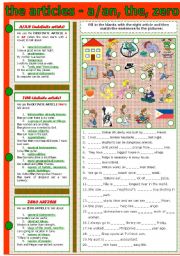 English Worksheet: THE ARTICLE - A/AN, THE, ZERO ARTICLE