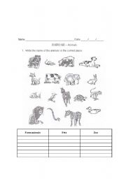 English worksheet: ANIMALS