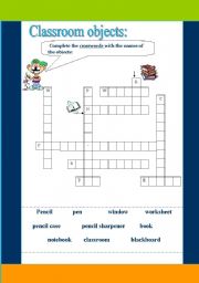 English Worksheet: Classroom objects crosswords