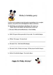 English Worksheet: Mickeys birthday party