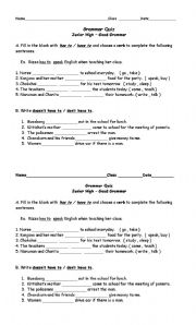 English worksheet: has to and have to