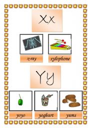 English worksheet: picture dictionary (x y z) 2 pages