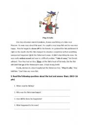 English Worksheet: reading text with comprehension questions and vocabulary