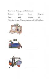 English worksheet: Rooms in the house