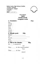 English worksheet: past simple quiz