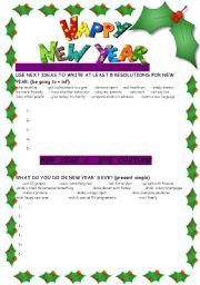 English Worksheet: CHRISTMAS TIME: NEW YEARS RESOLUTIONS AND CUSTOMS