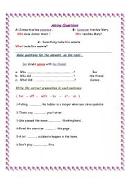 English worksheet: Asking Questions&Prepositions