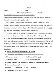 English Worksheet: The dangers of TV