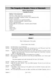 English Worksheet: The Tragedy of Hamlet, Prince of Denmark (adapted play)