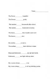 English worksheet: Subject Verb Agreement