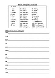 English worksheet: Numbers