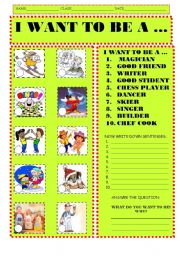English Worksheet: I WANT TO BE A ...