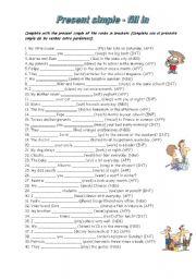 English Worksheet: PRESENT SIMPLE: FILL IN