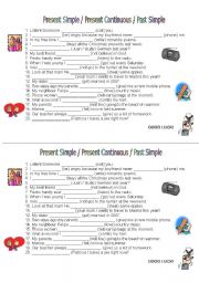 English Worksheet: present simple, present continuous, past simple