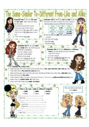 English Worksheet: THE SAME-SIMILAR TO-DIFFERENT FROM-LIKE and ALIKE. Grammar Reference + Practice. Lower Intermediate.