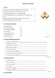 English Worksheet: 5th grade test