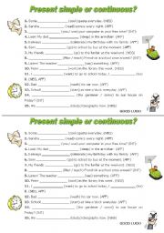 English Worksheet: PRESENT SIMPLE OR CONTINUOUS