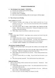 English worksheet: Independent Study Strategies