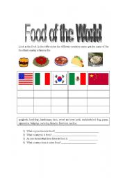 English worksheet: Food of The World