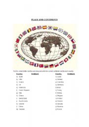 English worksheet: Flags and continents