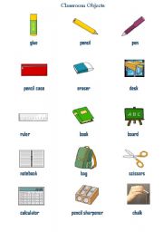 English worksheet: classroom objects