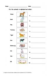 English worksheet: ALPHABETICAL  ANIMALS