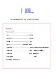 English Worksheet: I AM