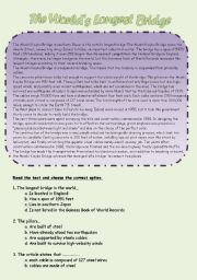 English Worksheet: The Worlds Longest Bridge (4 pages + Key)