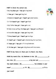 English worksheet: HAVE GOT HAS GOT THERE IS THERE ARE