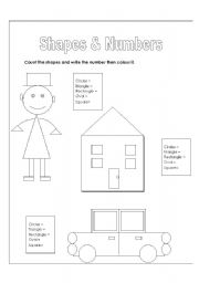 English Worksheet: shapes and numbers