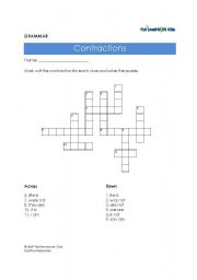 English Worksheet: Contractions Crossword